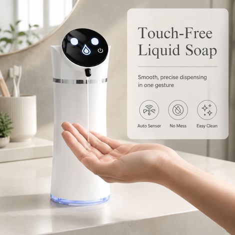 Distributeur de savon liquide automatique LED HD avec mousse pour les mains, buse bionique à 45°, compatible USB, pour salles de bain et chambres d'enfants. (1/5)