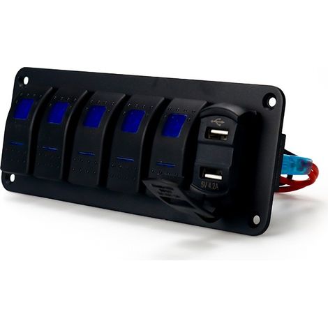 Panneau de commutation combiné, 12 V / 24 V avec autocollant d’interrupteur à bascule à levier modifié et lumière LED, universel pour bateau, voiture, caravane, camping-car (1/4)