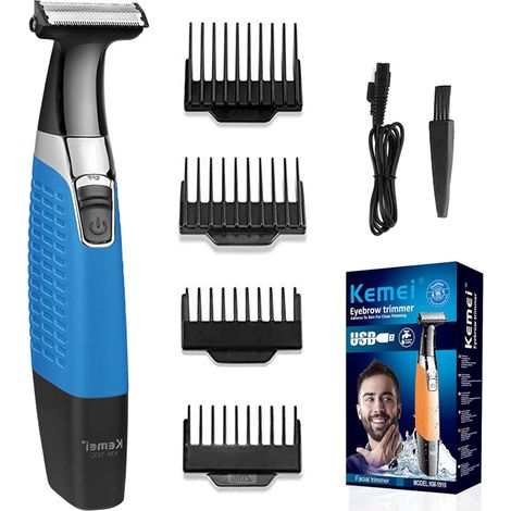Electric Shaver, Beard Trimmer for Men, Waterproof Cordless USB Rechargeable Beard Trimmer for Eyebrow, Beard and Body Hair for Men and Women, Blue (1/5)