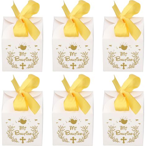 50 boîtes-cadeaux en papier motif Mi Bautizo avec ruban doré pour mariage, baptême et fêtes (1/5)
