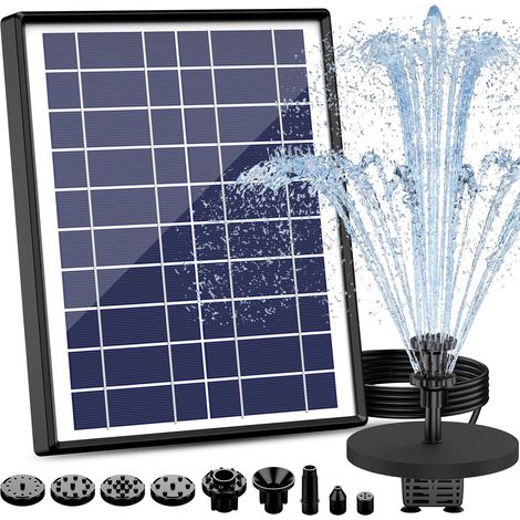 Fontaine solaire d'extérieur avec batterie de 1500 mAh et 10 styles de fontaine Fontaine solaire 6,5 W pour extérieur, pompe de bassin solaire flottante pour jardin, bain d'oiseaux, étang, jeu d'eau