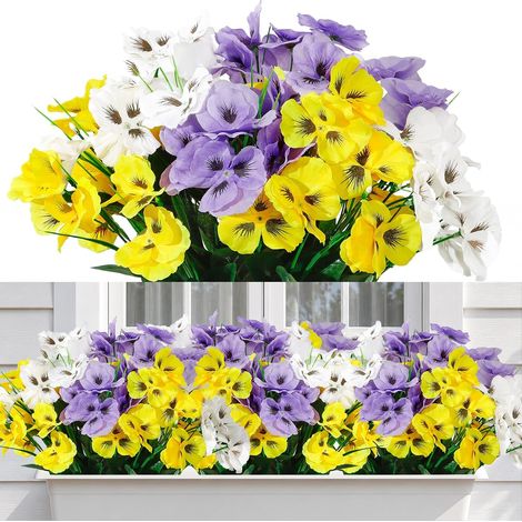 9 Bouquets Fleurs Artificielles Extérieures, Résistantes Aux UV Pensées Artificielles Faux Fleur en Plastique, Fausses Fleurs Décor pour Maison Balcon Jardin Porche Patio Fenêtre (1/5)