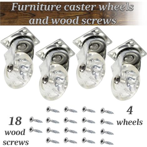 Set di 4 ruote girevoli a 360° Ø50 mm + 18 viti per legno Ø4x16 mm piastra di montaggio con cuscinetti a sfera 42x42 mm carico massimo 35 kg per mobili, scaffali e carrelli (1/4)