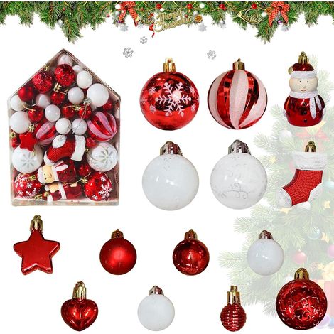 Boule de Noel Decoration,72 Pièces Decoration Noel Sapin,Boules de Noël en Plastique,Boules de Noël Rouge Blanc,Noel Decoration Sapin Boules,pour Sapin de Noël,Fêtes,Mariage (1/5)