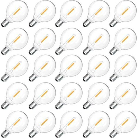 25 E12 G40 1W Outdoor LED Bulbs, Warm White 2200K, Clear G40 LED Filament Bulbs, IP54 Waterproof, E12 Replacement Bulbs, 230V Non-Dimmable, for Garden, Terrace