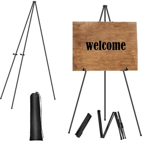 Support pour pancarte et affiche de mariage, 160 cm, chevalet portable, matériau métallique, noir, autoportant, rétractable, réglable, facile à plier