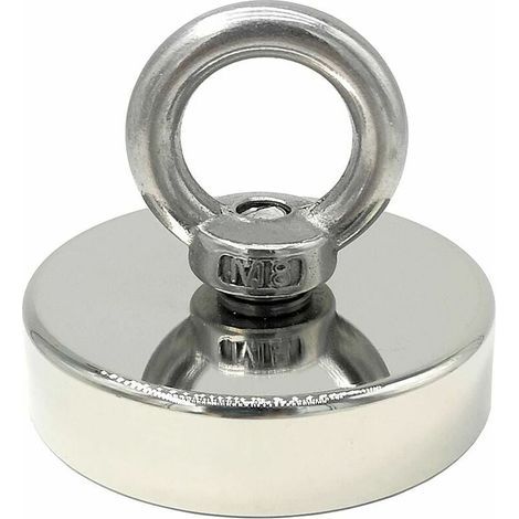 Aimant Néodyme Extra Fort 120 kg - Aimant Puissant - Idéal pour la Pêche Magnétique - Ø 60 mm avec Oeillet Néodyme (1/4)