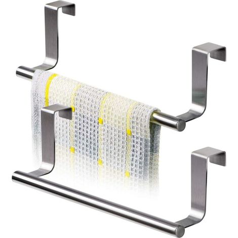 Set di 2 portasciugamani con aste in acciaio inox da appendere alle ante dei cassetti, installazione senza foratura -Crezuo