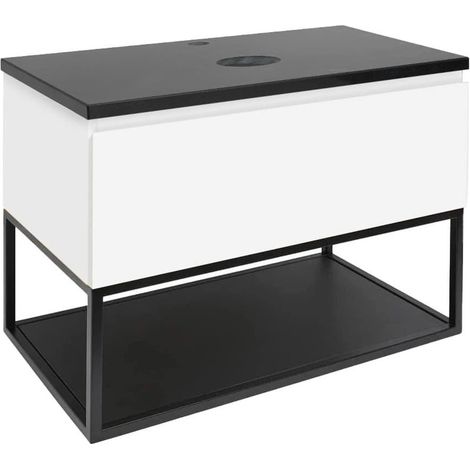 Ensemble meuble avec plan SAT et cadre - B-Way - 59x50x45 avec dessus - blanc brillant - Blanc