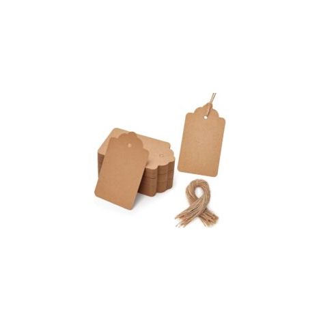 Paquete de 100 etiquetas de regalo de papel kraft en blanco, 4 cm x 7 cm, con 30 metros de cordel de yute, para manualidades y artículos de boda (marrón) - Crezuo