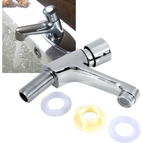 Robinet de lavabo à fermeture automatique chromé, économie d'eau temporisée, filetage femelle G1/2, pour cuisine et salle de bain publiques. (1/5)