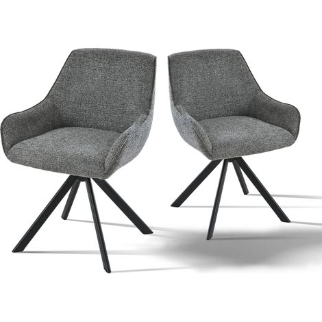Goeurvant 360° drehbarer Sessel mit geschwungener Rückenlehne und weichem Kissen, perfekte Kombination aus Stil und Komfort - 2er Set - Grau/Grün - Leinen