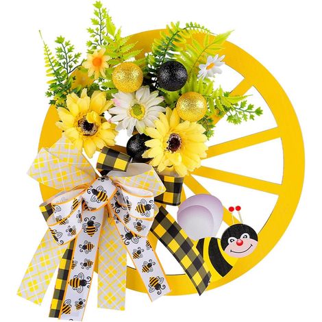Frühlings-Sonnenblumenkranz – mit Schleife und Rad, für Tür/Garten/Hochzeit
