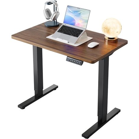 80 x 48 cm Electric Standing Sitting Desk, Height Adjustable, 4 Memorized Positions, for Home Work and Computer, Black Walnut (1/5)
