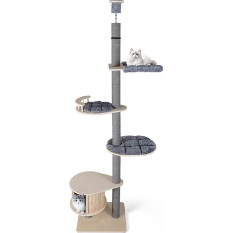 Rascador para gatos regulable de suelo a techo 236 x 271 cm zona de juego segura ambiente acogedor madera contrachapada gris 200017972