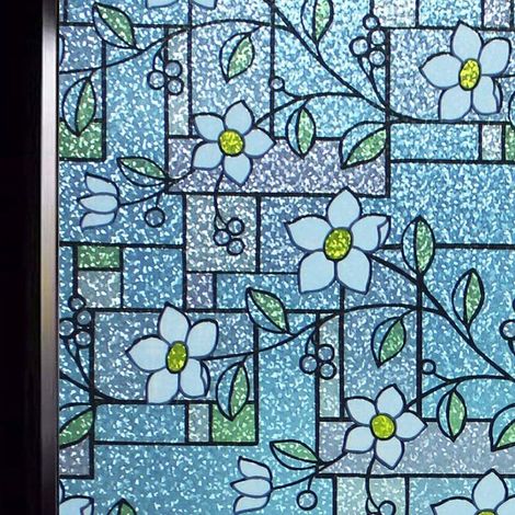 Transparente, blickdichte Fensterfolie – Retro-Blumenmuster – Elektrostatisch haftende PVC-Folie – 45 x 200 cm – 1 Stück (1/5)