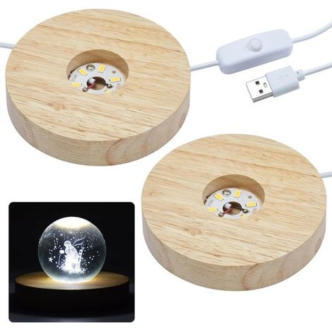 Présentoir LED en bois - Lot de 2 - Interface USB - Lumière blanche chaude (1/5)