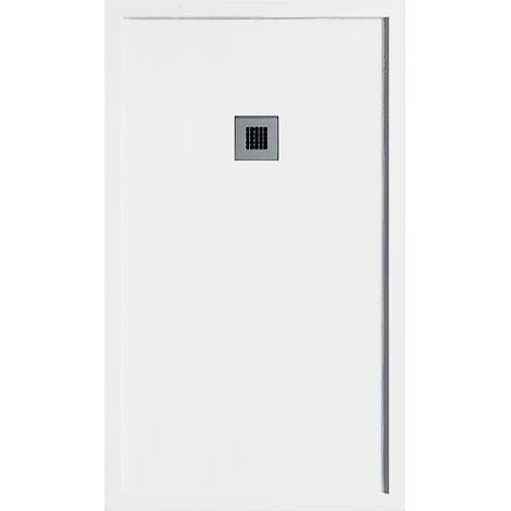 Mineralguss-Duschwanne extra flach mit Rand SARIN WEISS 70x170 cm Ablaufschutz in Chrom