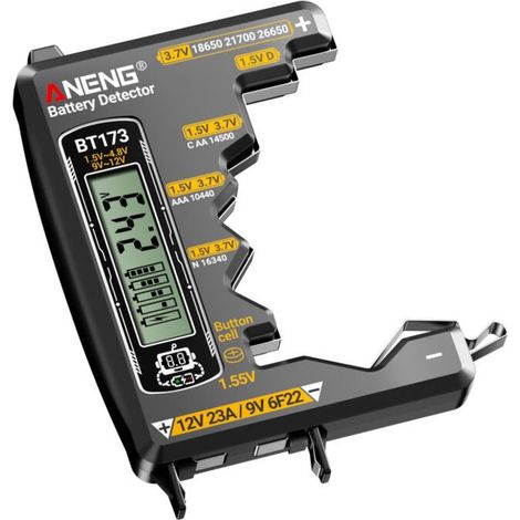 Testeur de Pile et Analyseur de Batterie Numérique 1.5V 12V Écran LCD Double Affichage Test en 3 Secondes Universel pour AA AAA 9V 12V Lithium Piles Boutons Sans Pile Interne Anti Choc (1/5)