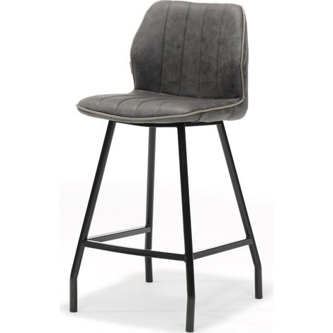 Tabouret de bar pour cuisine et salon en tissu doux anthracite et noir 43 x 50 x 96 cm - PANGIVO (1/2)