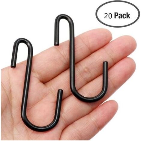 Lot de 20 crochets robustes en forme de S noirs pour cuisine, salle de bain, chambre et bureau pot, serviettes, vtements, sacs, plantes (1/5)