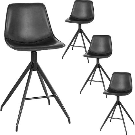 COUNTER - Lot de 4 Chaises Hautes Simili Cuir Noir Pied Pivotant Métal Noir (1/5)