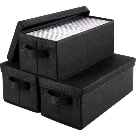 Lot de 3 Boîtes de Rangement pour CD, 15,75" x6,3 x6,1 Oîtier de Rangement pour Organisateur de Disque Portable Rangement de Vetement Pliable, pour la Maison et la Voiture