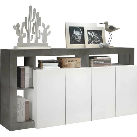 Buffet SEFRO - 4 portes et 4 niches - Blanc laqué et béton (1/5)