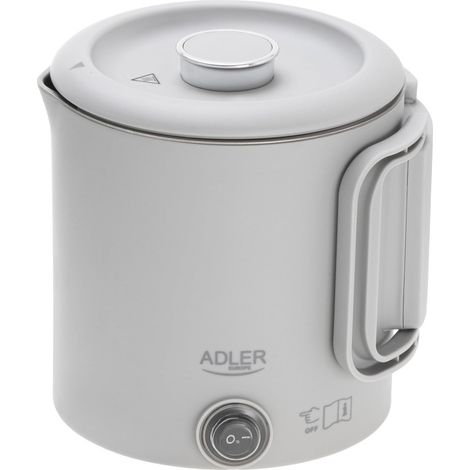 ADLER BOUILLOIRE DE VOYAGE COMPACTE 0,8 L 650 W POIGNÉE PLIABLE DOUBLE BOÎTIER EN ACIER INOXYDABLE SOCLE ROTATIF À 360° ARRÊT