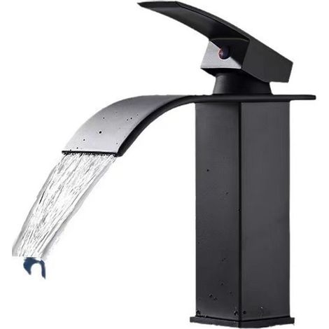 Robinet Cascade Noir Électroplaqué en Acier Inoxydable 304 – Mitigeur Eau Chaude et Froide pour Lavabo et Vasque de Salle de Bain, Raccord G1/2 (1/4)