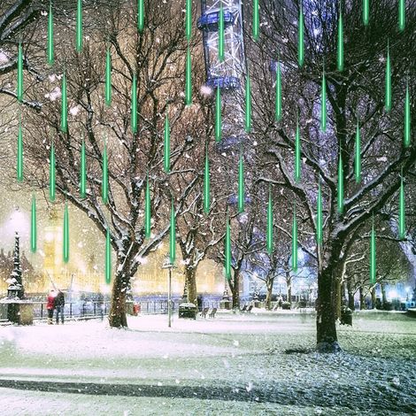 Guirlande Lumineuse LED Météores 30cm 8 Tubes 192 LED - Guirlande de Fête Pluie Goutte Glaçon Étanche pour Noël, Arbre, Saint-Valentin, Décoration Extérieure (Vert)