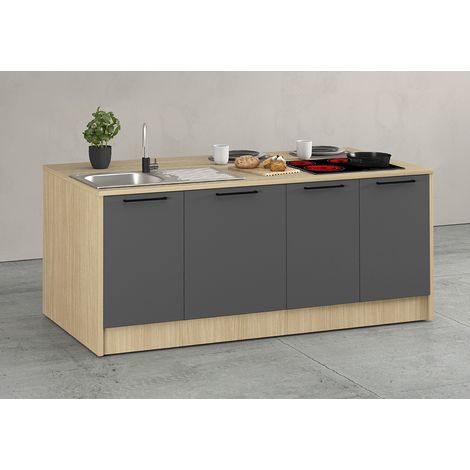 Îlot de cuisine moderne 200 cm anthracite mat/chêne Louna (1/5)