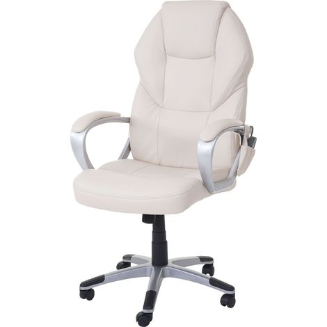 Fauteuil de bureau sur roulettes avec fonction massage chauffage pivotante en synthétique crème 040001917