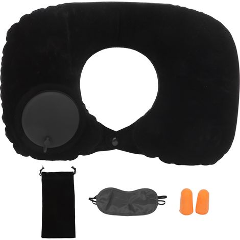 Cuscino cervicale gonfiabile a forma di U per auto, ufficio, aereo e viaggi, colore nero. (1/5)