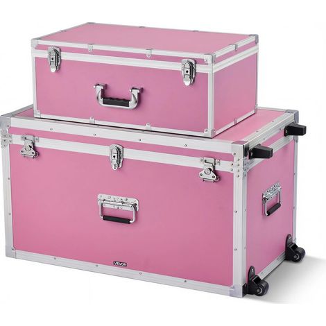 Lot de 2 Caisses de Transport, Coffre de Rangement à Roulettes avec 3 Poignées Métalliques, Valises pour Décoration de Maison, Voyage, Stockage, Cadre en Métal et Cadenas à Combinaison, Roses (1/5)
