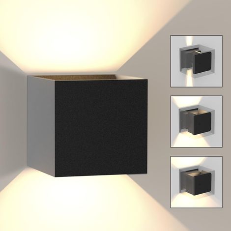ZMH Applique murale LED Intérieur / Extérieur, Noir 5W IP65 étanche Up Down Lampe 3000K Blanc chaud avec Angle de faisceau réglable 10x10cm pour salon Entrée Jardin Salle de bains (1/5)
