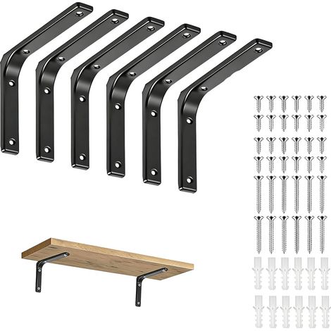6 Pcs Equerre Etagere Murale, Supports Triangulaires Angulairesde 90 Degrés, Console pour Étagère, Convient aux Étagères Fixes en Bois, aux Supports Muraux et aux Modèles à Simple Panneau (1/5)
