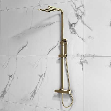Orbit Elliot Square Shower Riser Kit with Single Function Handset and Fixed Head - Brushed Brass (1/2)