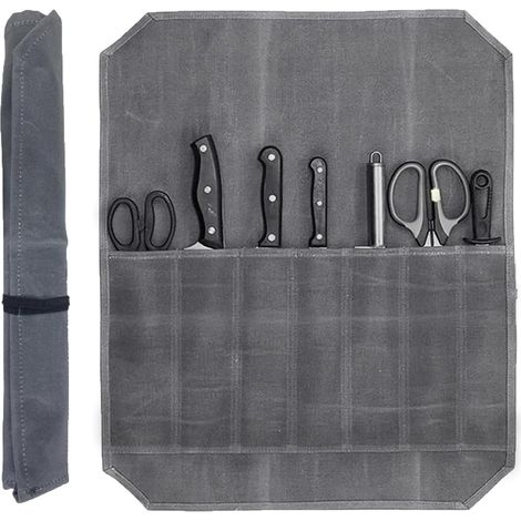 Sac à couteaux à sept compartiments, sac de rangement pour couteaux de cuisine, étui à couteaux professionnel vide, adapté au camping et à la randonnée. (1/5)
