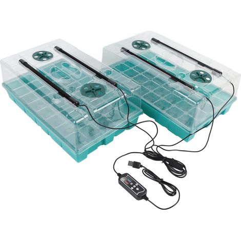 Kit de germination pour plantes en serre avec 4 tubes fluorescents, connecteur USB, plateaux de germination (40 alvéoles par plateau), 3 modes d'éclairage. (1/5)