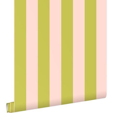 papier peint à rayures rose et vert  - ESTAhome