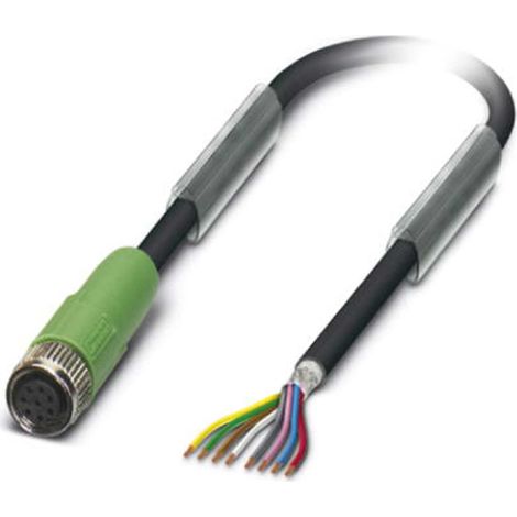 M8 Sensorleitung PUR 8-polig Buchse gerade geschirmt/schlepp. A-Kodierung, Länge 9,0 Meter tiefschwarz RAL 9005, Kabel Außendurchmesser 5,9mm - 1 Stück