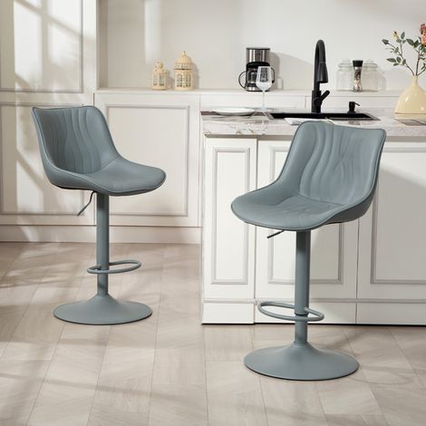 Juego de 2 Taburetes de Bar con Altura Ajustable Respaldo Asiento de Piel Sintética Marco de Acero y Reposapiés Gris (1/5)