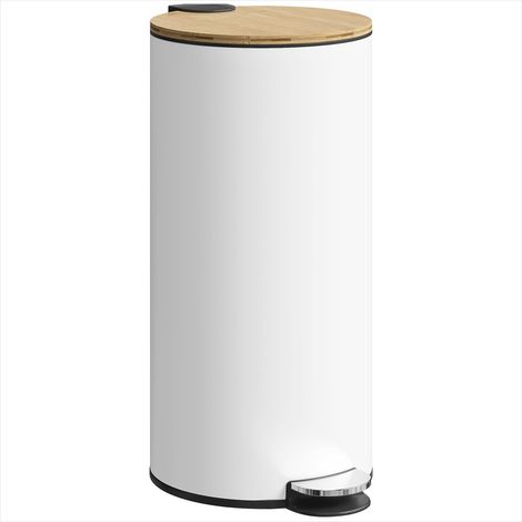 Poubelle à pédale design 30L, métal blanc, seau amovible et couvercle à fermeture douce (1/5)