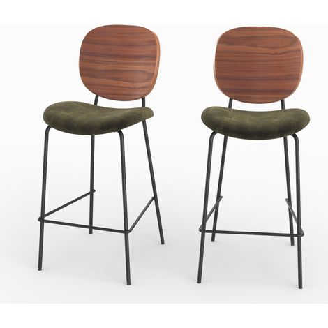 Set de 2 sillas de bar de terciopelo verde kaki 65,5cm - Simone