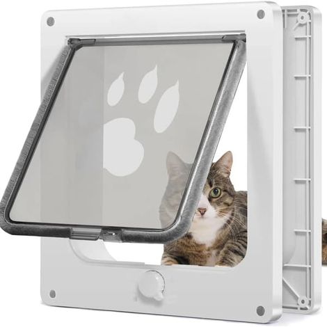 Porte pour animaux de compagnie, porte résistante aux intempéries pour chats et chiens, comprend un panneau à pression, convient aux portes intérieures et extérieures (L Blanc) (1/4)