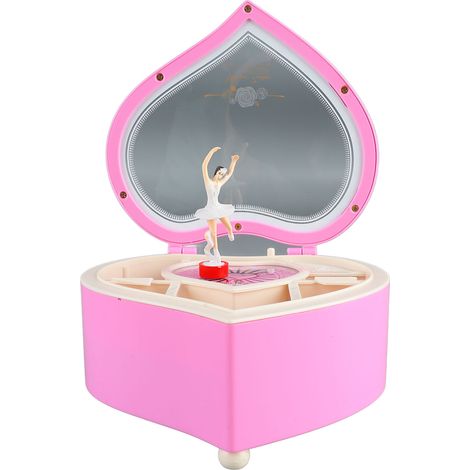 Coffret à bijoux musical en forme de cœur avec compartiment - Thème danseuse rose tournante pour filles et amateurs de musique (1/5)