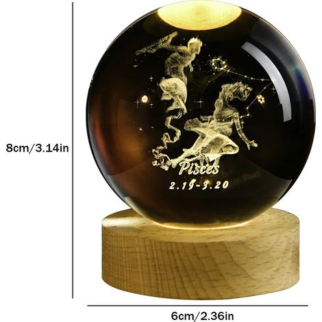 Veilleuse boule de cristal (lumière chaude), lampe sculptée en 3D, décoration intérieure (1/2)