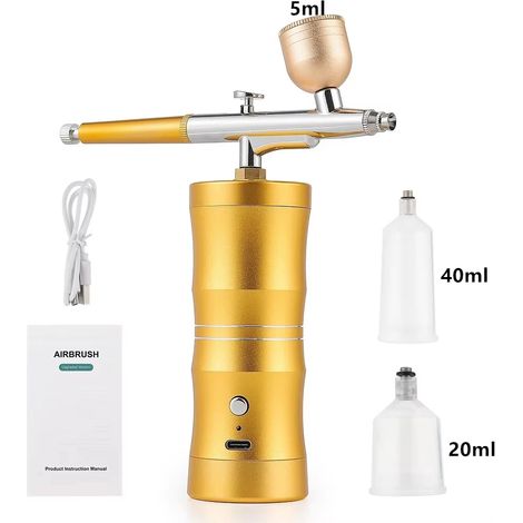 Kit pistolet à peinture sans fil, comprenant un compresseur, une buse de 0,3 mm et un pistolet à peinture rechargeable. (1/5)