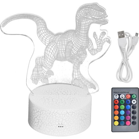 Veilleuse 3D Dinosaure, 16 couleurs, 4 modes, RGB, intensité variable, commande tactile, avec télécommande (1/5)
